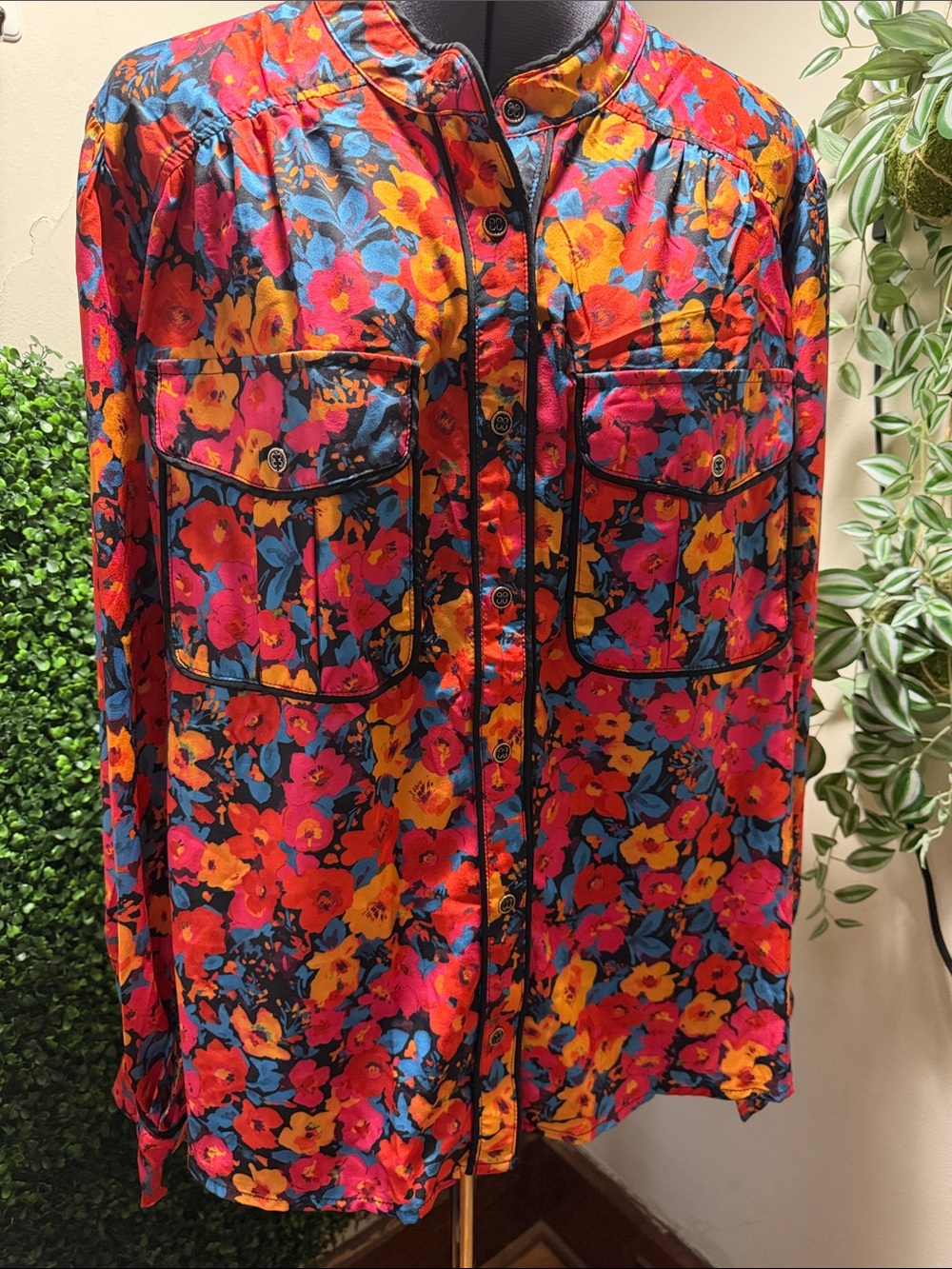 Fate Floral Button-Up Blouse in Red, Yellow, Blue